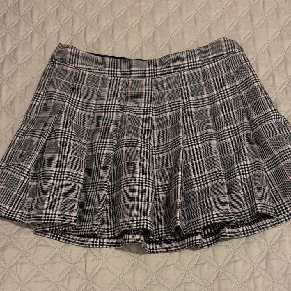 Cat & Jack Gray Plaid Pleated Skater Skirt with Pink Stripes